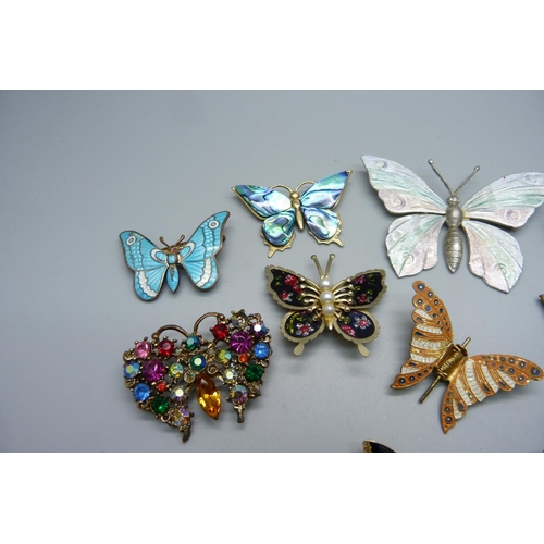 997 - Butterfly brooches including one enamel and one Czech, (one lacking pin)