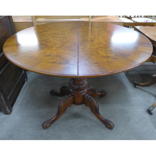 147 - A French walnut and burr walnut demi lune fold pedestal tea table