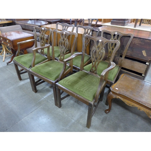 196 - A set of six Chippendale Revival carved mahogany dining chairs