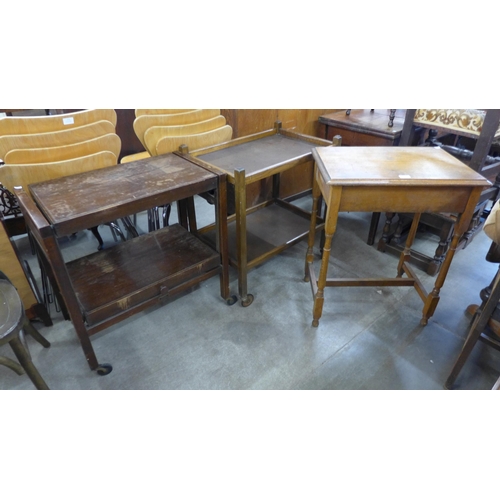 206 - Two oak trolleys and an occasional table