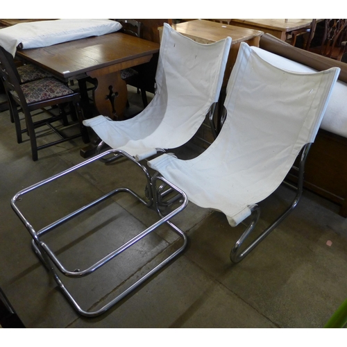 212 - Two vintage 1970's Hopewells chrome lounge chairs and a table base