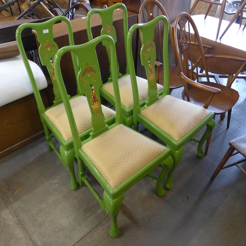 213 - A set of four George I style green Japanned dining chairs