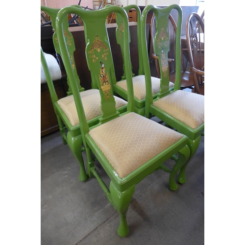 213 - A set of four George I style green Japanned dining chairs