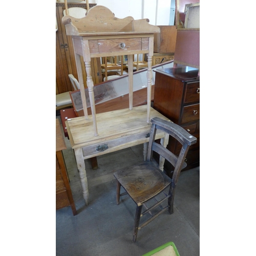 217 - A Victorian style pine washstand, a beech side table and a chapel chair