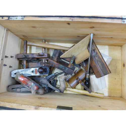 300 - A stained pine tool chest with tools