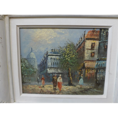 326 - Two Parisian Street scenes, oil on canvas, framed