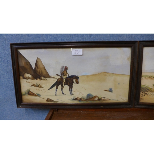 329 - A pair of early 20th Century watercolours, portraits of a Cowboy and Native American, signed L.E.S. ... 