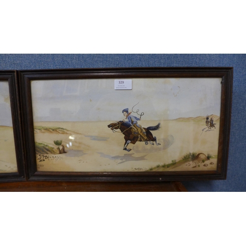 329 - A pair of early 20th Century watercolours, portraits of a Cowboy and Native American, signed L.E.S. ... 