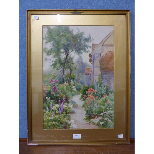 331 - Sid Garner, garden landscape, watercolour, framed