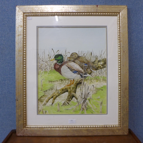 332 - Peter Carrington, study of ducks, watercolour, dated 1963, framed