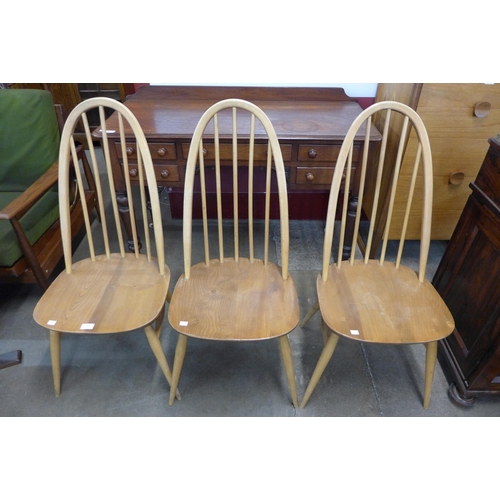 63 - A set of three Ercol Blonde elm and beech Quaker chairs