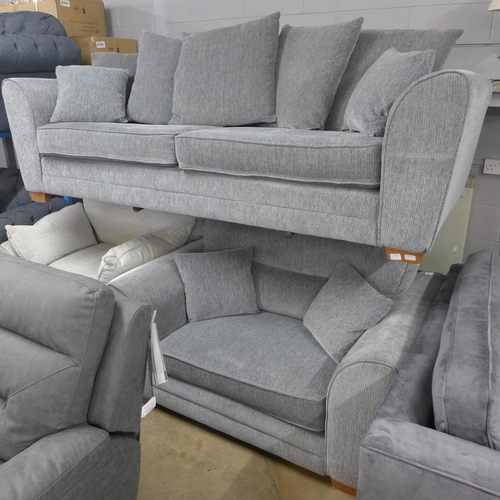 1414 - Two grey Dahlia sofas, four seater and love seat