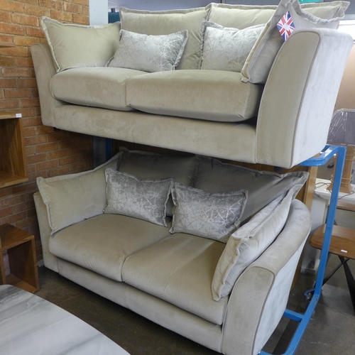 1485 - A champagne velvet three and two seater sofa