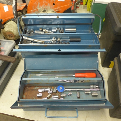 2005 - Two metal tool boxes with mechanic's tools, spanners, wrenches and more