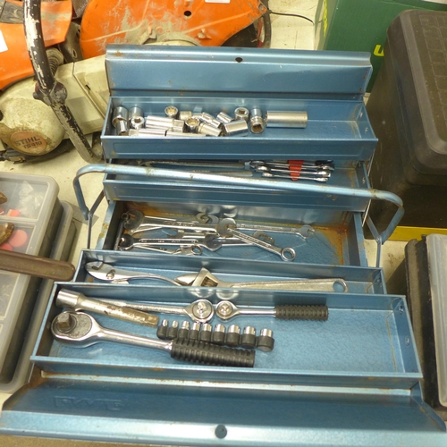 2005 - Two metal tool boxes with mechanic's tools, spanners, wrenches and more