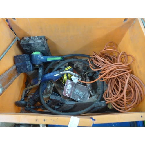 2022 - A large box of assorted tools- Bosch battery and charger CB radio saws cables etc