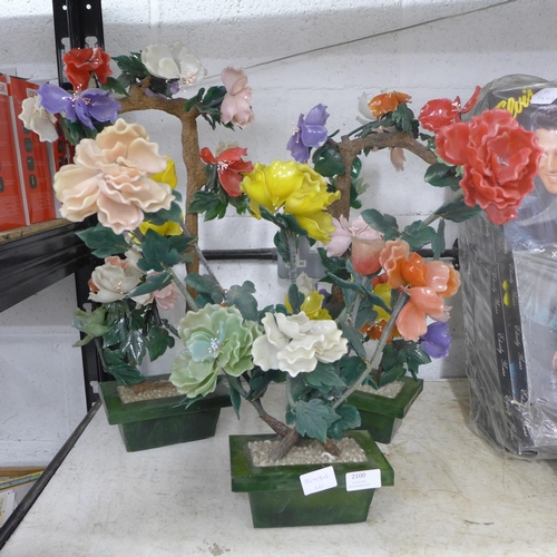 2100 - 3 Ceramic flower ornaments