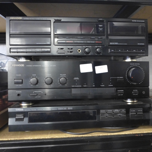 2201 - A Kenwood double cassette (KY-W6040), a Kenwood Intgrtd amp (KA-1010), a Yamaha digital processor (D... 