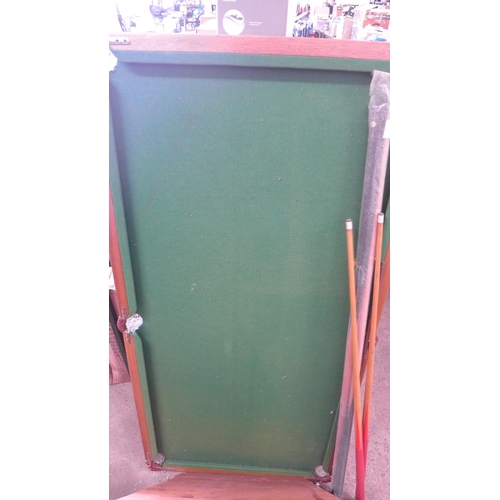 2372 - A billiards/pool and bar billiards table with cues, balls and skittles