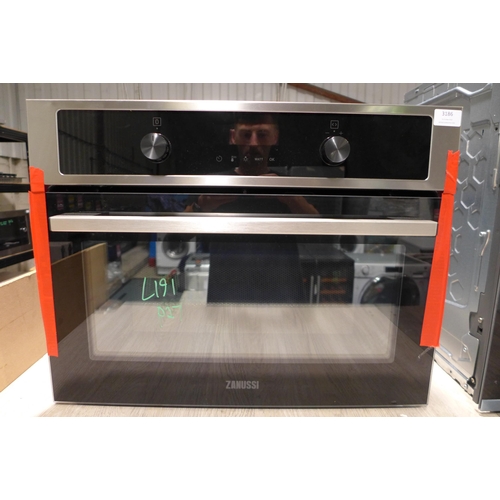 3186 - Zanussi Compact Multifunction Oven with Microwave - Stainless Steel (H455xW595xD567) - model no.:- Z... 