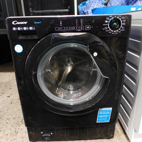 3279 - Candy Black Integrated Washing Machine (9kg) (H820xW600xD525) - model:- CBW 49D1E, original RRP £340... 