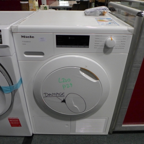 3117 - Miele T1 Excellence 7kg Freestanding Heat Pump Tumble Dryer - model no:- TEA225WP Active - DAMAGED D... 