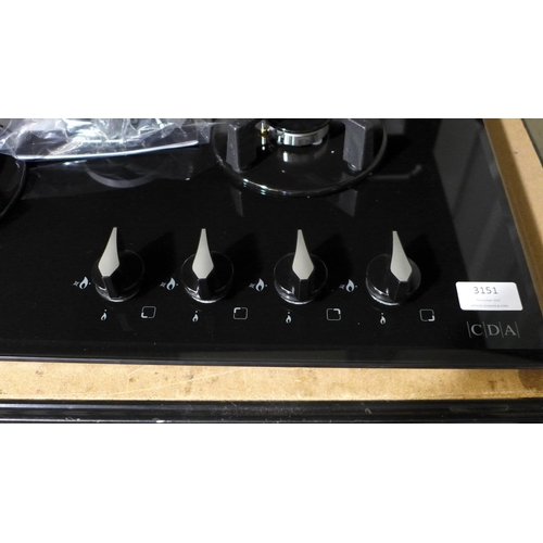 3151 - CDA Gas-on-Glass Four Burner Hob (H44xW595xD515) - model no.:- HVG621BL, original RRP £208.34 inc. V... 