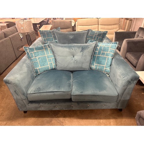 1427 - Two teal velvet three and two seater sofas