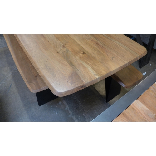 1484 - A Lucio hardwood dining table and two benches * This lot is subject to VAT