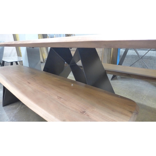 1484 - A Lucio hardwood dining table and two benches * This lot is subject to VAT