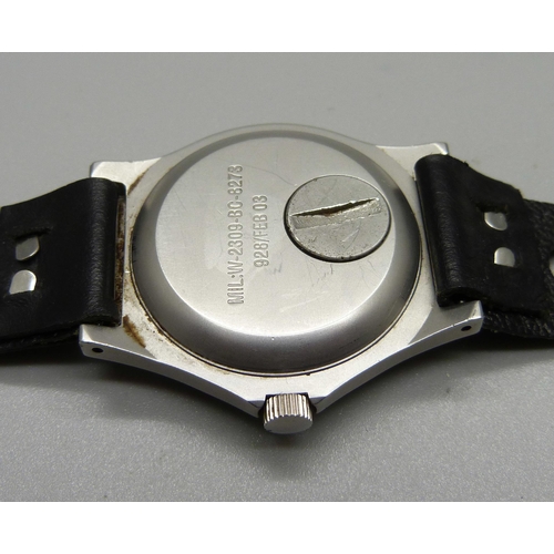 1014 - A military issue wristwatch, case back marked MIL:W-2309-BC-8273 928/FEB 03