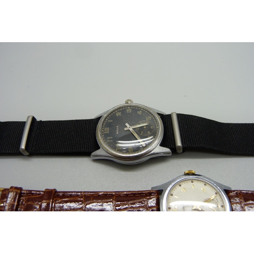 1019 - A German WWII Bulla military wristwatch, Oris and Mentor wristwatches