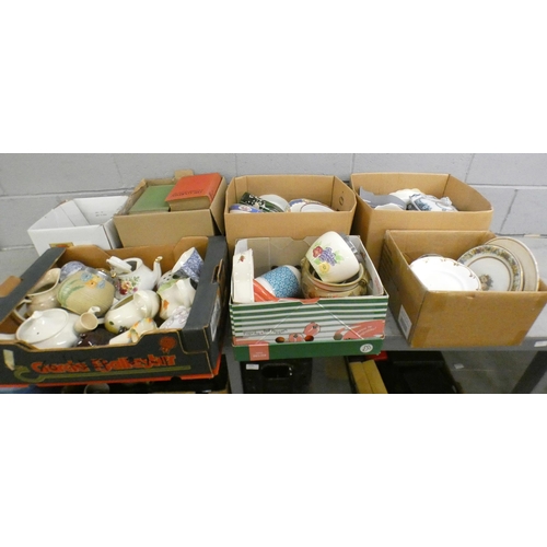 1072 - Six boxes of mixed glass, china including Sadler and a box of books **PLEASE NOTE THIS LOT IS NOT EL... 