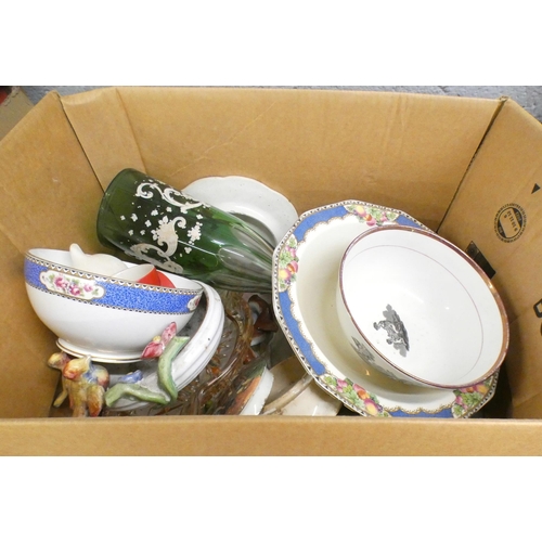 1072 - Six boxes of mixed glass, china including Sadler and a box of books **PLEASE NOTE THIS LOT IS NOT EL... 