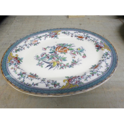 1087 - Four 19th Century cabbage leaf plates, a tureen and other china and candlesticks **PLEASE NOTE THIS ... 