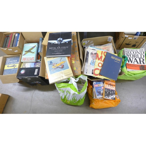 1093 - A box of film magazines, modern flying magazines and a large collection of Military books, WWII and ... 