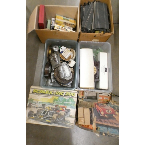 1095 - Assorted items; Scalextric, model vehicles, metalware, glass, etc. (six boxes) **PLEASE NOTE THIS LO... 