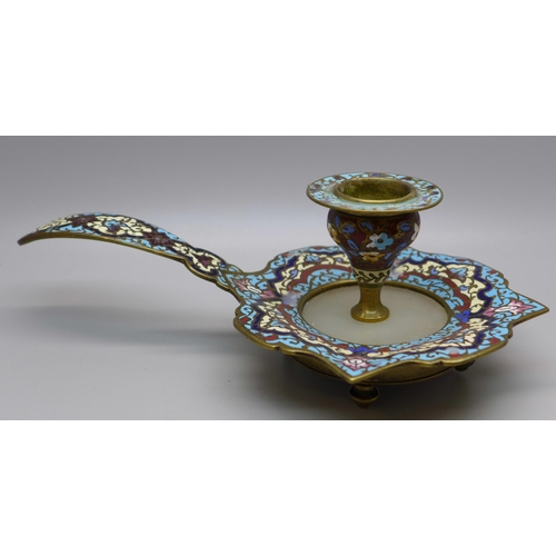 624 - A French Cloisonne chamber stick