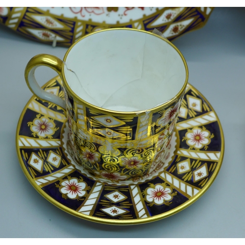 631 - A pair of Royal Crown Derby 2451 pattern plates, cup and saucer and an Imari coffee can and saucer, ... 