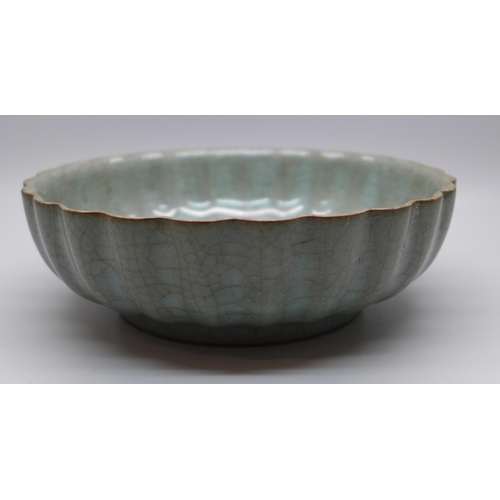 639 - A Celadon wavy edge bowl, 15.5cm