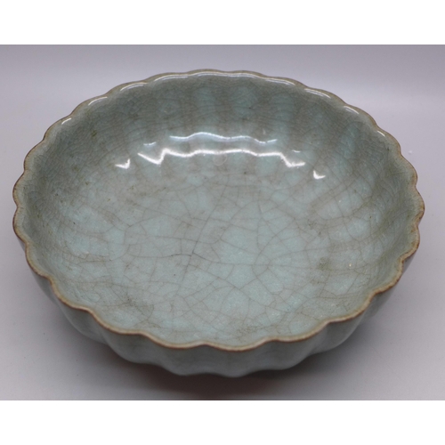 639 - A Celadon wavy edge bowl, 15.5cm