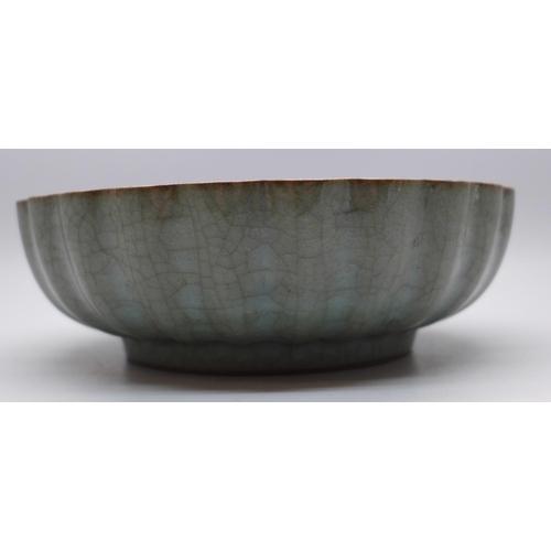 639 - A Celadon wavy edge bowl, 15.5cm