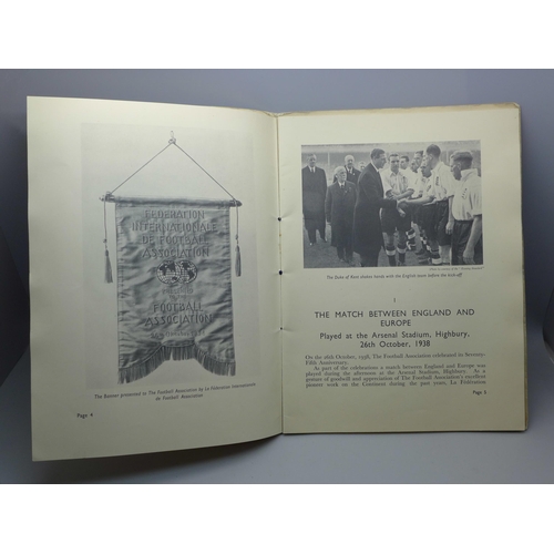 643 - A 75th Anniversary Celebrations booklet, 26th October 1938, published by the Football Association, 4... 