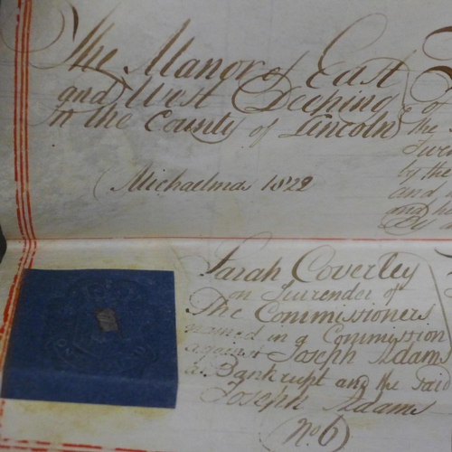 666 - An 1829 Bankruptcy document, Manor of East and West Deeping, Lincolnshire against Mrs Sarah Coverley... 