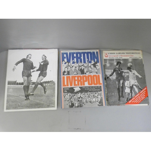 673 - Football memorabilia; Liverpool legends Ron Yeats and Chris Lawler in action at the training ground ... 