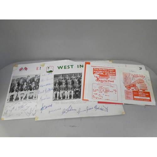 675 - Cricket selection; autographed scorecard,  programmes, including England and West Indies team photog... 