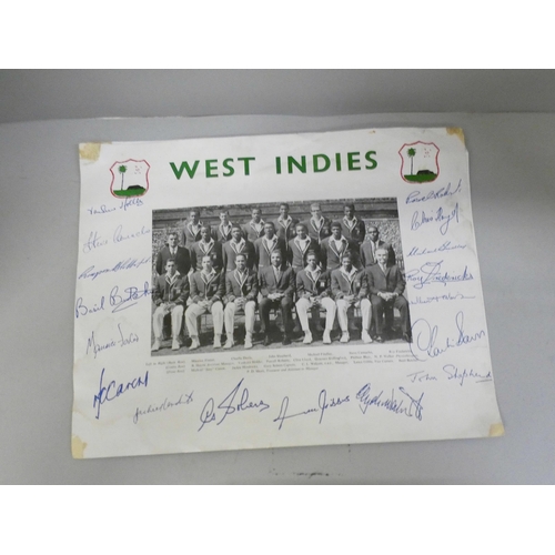 675 - Cricket selection; autographed scorecard,  programmes, including England and West Indies team photog... 