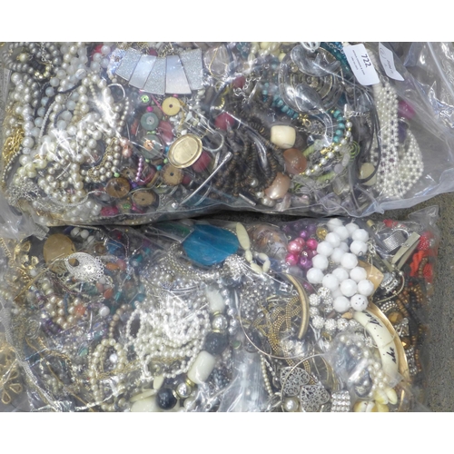 722 - Two large bags of costume jewellery