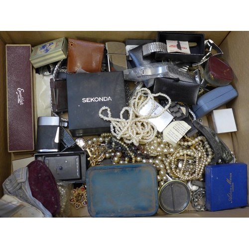 728 - Costume jewellery, watches, lighters including Zippo, etc.