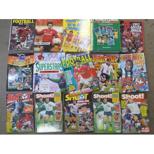 759 - Twenty-five football annuals including Shoot, The Topical Times, all 1990s